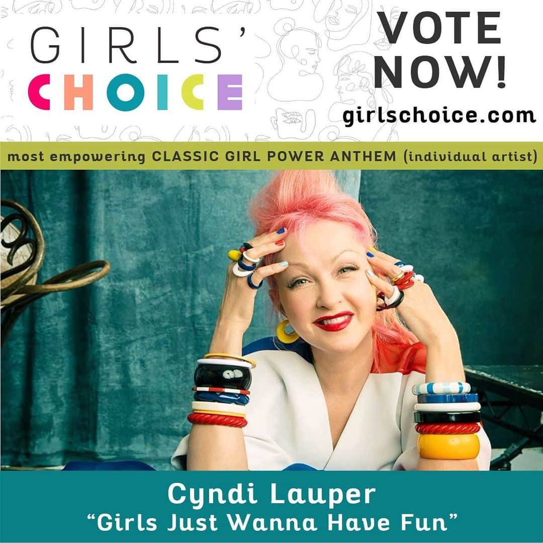 シンディ・ローパーさんのインスタグラム写真 - (シンディ・ローパーInstagram)「Have you voted yet? I’m  nominated for Most Empowering Classic Girl Power Anthem. Make your voice heard by voting at http://girlschoice.com. You can vote once per hour! #GirlsChoice #GirlsChooseChange  @_girls_choice」11月27日 9時16分 - cyndilauper