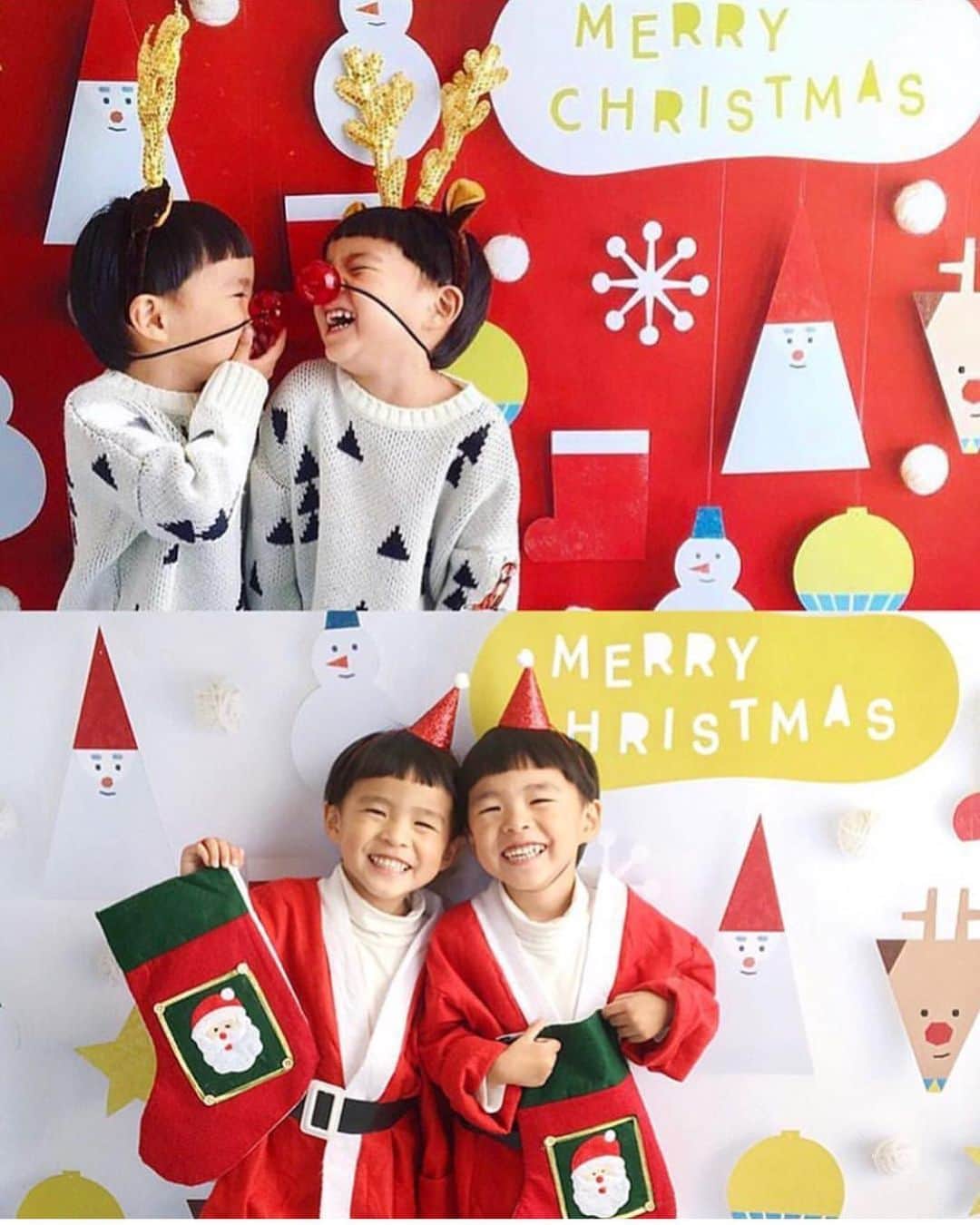 gracocoro Ryoko ONLINE SHOP＜グラこころ＞さんのインスタグラム写真 - (gracocoro Ryoko ONLINE SHOP＜グラこころ＞Instagram)「Santa&friends RED&WHITE❣️@kanakokko_34_ さんがこれまでにおうちで撮影してくれたクリスマスフォトたち❣️どちらもすごくかわいくて大好きな写真たち😆❤️ ・ REDはニットにトナカイの耳をつけて🌟 WHITEはサンタさんに変身して🎅🎅 それぞれ背景とのバランスが考えられていて、 さすがです👏💕 ・ REDはとにかくクリスマスならではの色合いが魅力🎄 WHITEは、衣装が映えて冬らしさもたっぷり☃️ ・ それぞれによさがありますが、 どちらも、クリスマスの楽しいムードたっぷりのお写真が撮れますよ🤗 ・ お色で迷い中の方は、 #グラこころのクリスマス に これまで皆さんが撮影してくれた かわいいクリスマスフォトが集合してますので、 ぜひチェックしてみてくださいね😘 ・ Special thanks🎅💕 @kanakokko_34_ ・ ・ ・ ・ 🎄🎅🐭🎍 グラこころのクリスマス&お正月 第2回予約受付は、11/28(木)まで！ ※一部既にSOLD OUTの商品もありますがご了承ください 🎄🎅🐭🎍 ・ ・ ・ 一枚、貼るだけ。 おうちが写真館になる。 ・ グラこころオンラインショップは @gracocoryoko  プロフィール欄リンクHPから ・ ・ #親バカ部 #ママライフ #ママカメラ #パパカメラ #お正月 #家族写真 #カメラ好き #女の子ママ #新米ママ#キッズファッション  #グラこころ #おうち写真館 #男の子ママ #男の子ベビー #女の子ベビー #gracocoro #年賀状 #はじめてのお正月 #グラこころのお正月 #年賀状準備 #年賀状撮影  #クリスマスフォト #はじめてのクリスマス #グラこころのクリスマス #クリスマス2019 #christmas2019 #209年賀200 #子年」11月27日 9時53分 - gracocoryoko