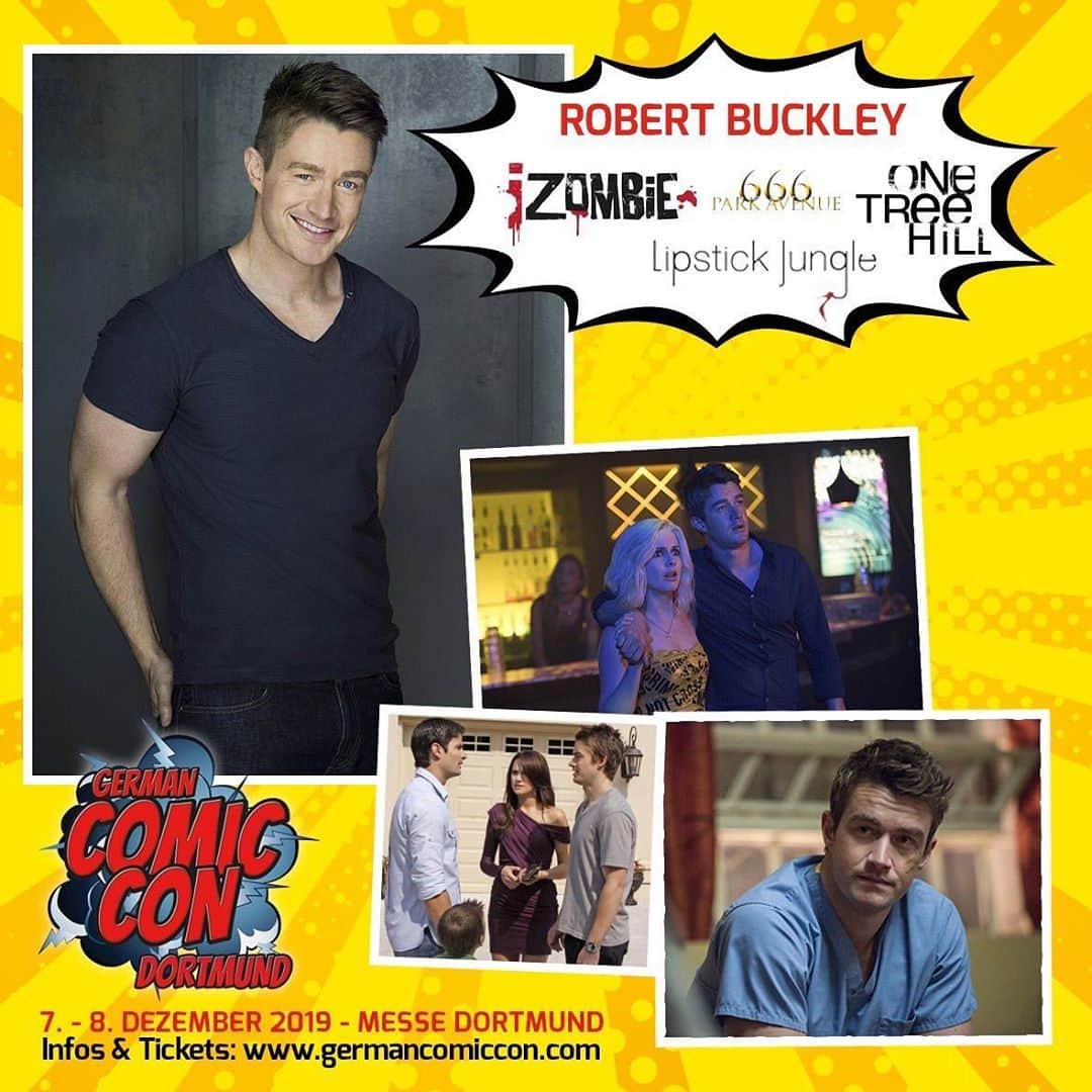 ロバート・バックリーのインスタグラム：「Stressed about finding that special someone the perfect holiday gift? Why not pop over to @germancomiccon where you can spend your time on things that really matter, like making new friends and high-fiving me? #germancomiccon」