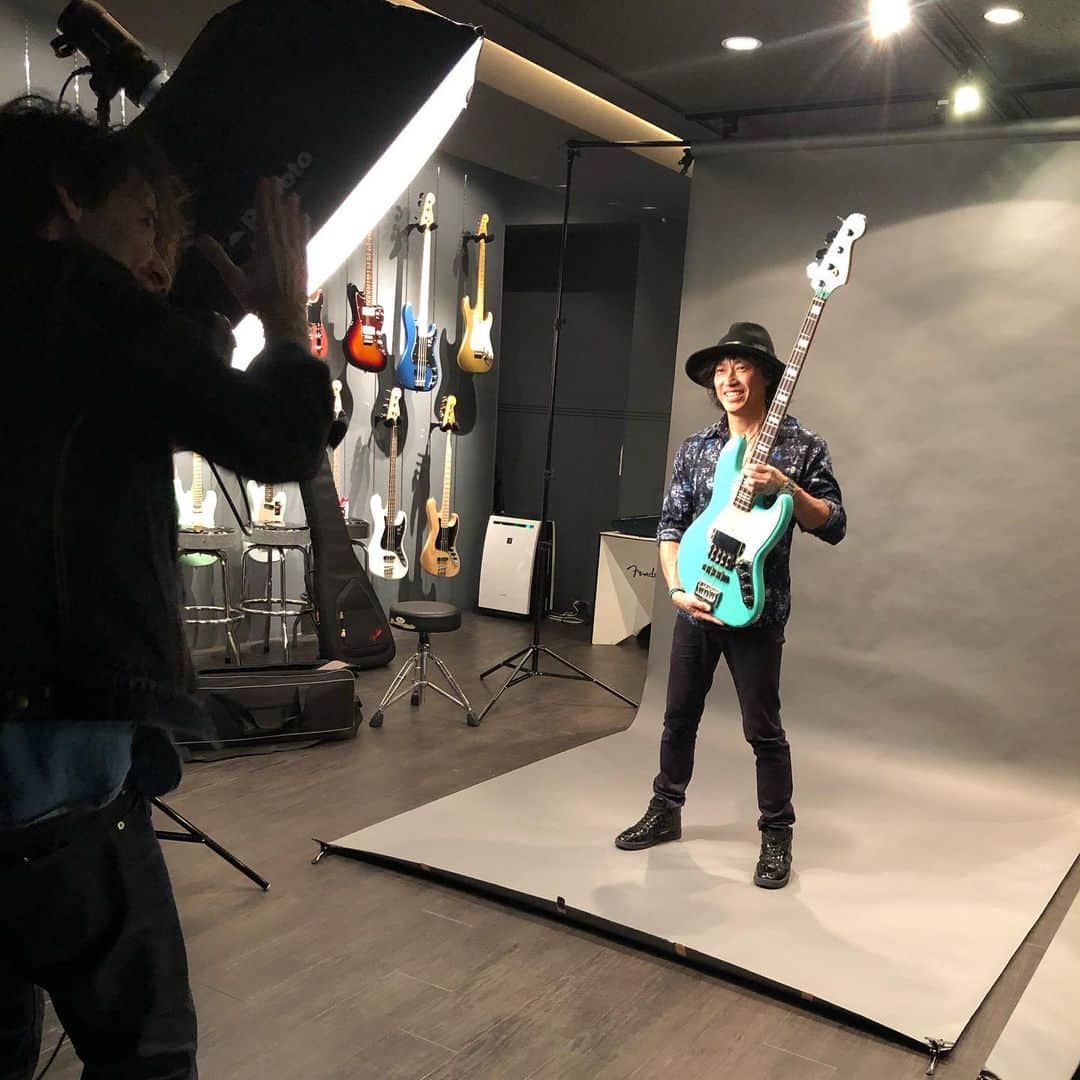 日野賢二のインスタグラム：「Fashion/portrait photographer Maciej Kucia @ Fender HP photo shoot and after that :Interviewer/Writer and FM Tokyo DJ Joe Yokomizo @ Fender ! Its on, its official !!!!!^_^coming soon!」