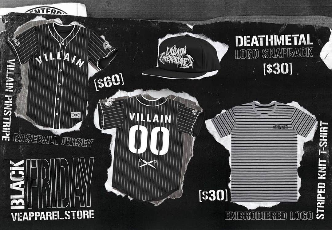 マーティ・スカルのインスタグラム：「VE Apparel #BlackFriday 3 new items available 11/29 at midnight through 12/2 at 11:59pm.  Find out today how you can win all three items BEFORE they go on sale by following @veapparel.store 🔥🔥🔥 #villain ☔️」
