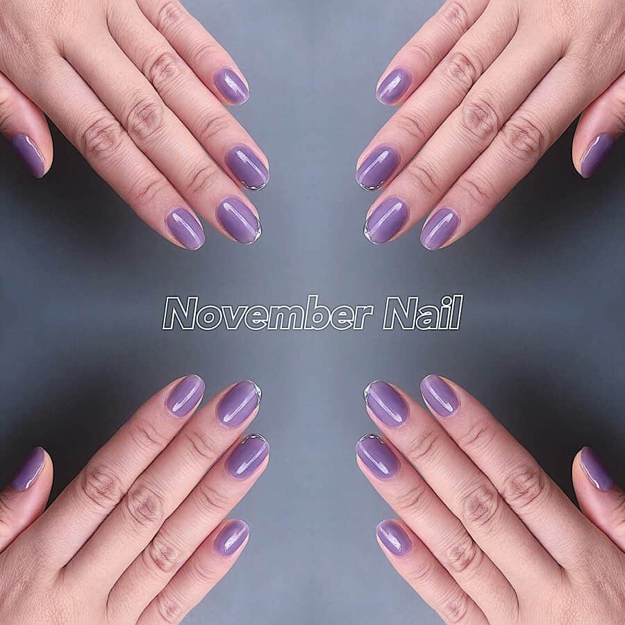 天野ゆうかさんのインスタグラム写真 - (天野ゆうかInstagram)「・・New Nail・・ . . 11月のネイル。 あいも変わらずワンカラーにしてます◎ @freenail_jpn . . . 暗めの透けてる"くすみムラサキ"ですねん。 先には２本だけちょこっとシルバー🥄 . . 🔮🌂🕺🏻🍆☂️👾 . . .  #nail #nailart #gelnails #freenail #purplenails #onecolornail #november #フリーネイル #ネイル #ジェルネイル #ショートネイル #クリアネイル #ワンカラーネイル #透け感ネイル #くすみネイル #パープルネイル  #秋ネイル #冬ネイル #네일 #네일아트 #네일스타그램 #네일디자인 #퍼플네일 #💅」11月27日 19時41分 - yucca_official
