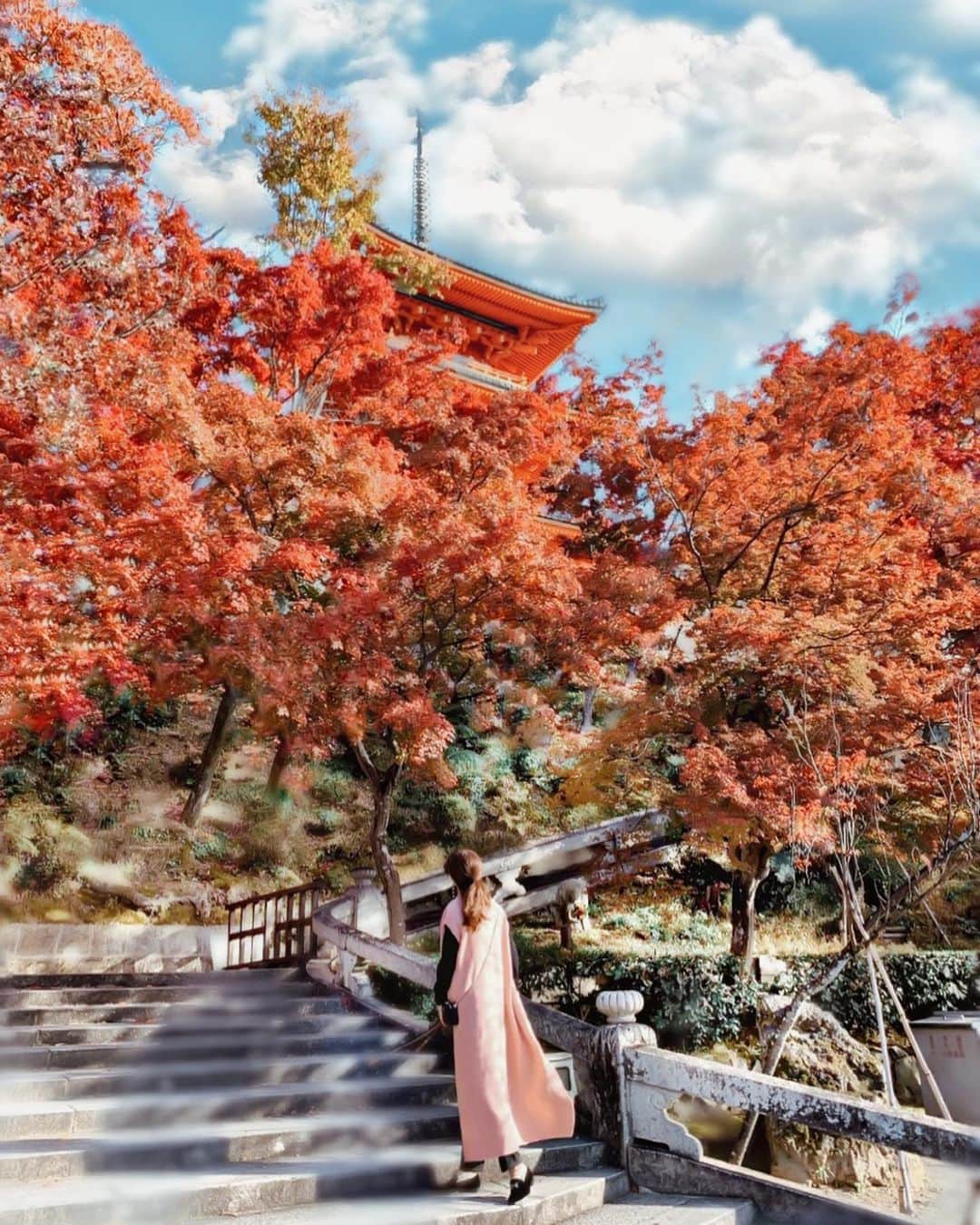 Yukicoさんのインスタグラム写真 - (YukicoInstagram)「𓄼჻  𓄼჻  𓄼჻  𝑲𝒊𝒚𝒐𝒎𝒊𝒛𝒖-𝒅𝒆𝒓𝒂 𝑻𝒆𝒎𝒑𝒍𝒆 𝐾𝑖𝑦𝑜𝑚𝑖𝑧𝑢-𝑑𝑒𝑟𝑎 𝑖𝑠 𝑙𝑖𝑠𝑡𝑒𝑑 𝑎𝑠 𝑜𝑛𝑒 𝑜𝑓 𝑡ℎ𝑒 17 𝑊𝑜𝑟𝑙𝑑 𝐶𝑢𝑙𝑡𝑢𝑟𝑎𝑙 𝐻𝑒𝑟𝑖𝑡𝑎𝑔𝑒 𝑠𝑖𝑡𝑒𝑠 𝑖𝑛 𝐾𝑦𝑜𝑡𝑜. 𝐾𝑖𝑦𝑜𝑚𝑖𝑧𝑢 𝑇𝑒𝑚𝑝𝑙𝑒 𝑖𝑠 𝑎𝑙𝑠𝑜 𝑓𝑎𝑚𝑜𝑢𝑠 𝑓𝑜𝑟 𝑖𝑡𝑠 𝑏𝑒𝑎𝑢𝑡𝑖𝑓𝑢𝑙 𝑎𝑢𝑡𝑢𝑚𝑛 𝑙𝑒𝑎𝑣𝑒𝑠, 𝑎𝑛𝑑 𝑦𝑜𝑢 𝑐𝑎𝑛 𝑒𝑛𝑗𝑜𝑦 𝑡ℎ𝑒 𝑙𝑖𝑔ℎ𝑡𝑖𝑛𝑔 𝑢𝑝 𝑎𝑡 𝑛𝑖𝑔ℎ𝑡.  もうかれこれ20年以上 毎年紅葉を楽しみに訪れているのが 清水寺🍁 今年は見事に真っ赤でした🍁  清水さんへの参道は延々に続く坂道なんです たまに観光客の方は タクシーで びゅ〜んといっちゃいますよね 行きも帰りも色んな道があって 色んなお店があるのでかなり楽しめると思います♡ ただ坂道と階段含め 結構続きますが @gyugyugyu_lme で締めてると身体が楽々♡ 保温効果もあるし　履いてる人も続々♡ みんなでがんばりましょー♡ ‥‥‥‥‥‥‥‥‥‥‥‥‥‥‥‥‥‥‥‥‥‥‥‥‥‥‥‥‥‥‥‥‥‥ #travellingthroughtheworld#architecture_view#postcardsfromtheworld#postcardplaces#prettylittletrips#beautifuldestinations#lifewelltraveled#wonderful_place#amazingdestination#streetphotography#kyotosightseeing#fallenleaves#yellowleaves#autumnleaves#eikando#eikandotemple#flyjal#大人カジュアル#紅葉ハンター#清水寺#紅葉萌え隊#そうだ京都行こう#紅葉とる人おけいはん#京都紅葉#京都紅葉スポット#骨盤ショーツ#ギュギュギュ」11月27日 20時04分 - yukicolifecom
