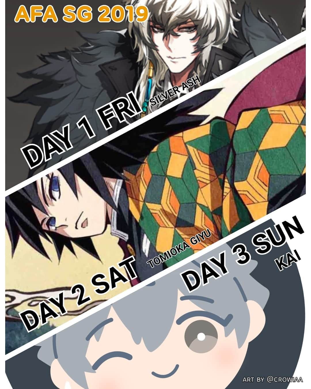 ひかりんのインスタグラム：「🤗DUE TO HIGH REQUEST , I'VE SWITCHED GIYUU TO SATURDAY! ➡️➡️ SCROLL TO SEE NEW MERCH !  Kai Art | @crowiaa #afa #afasg」