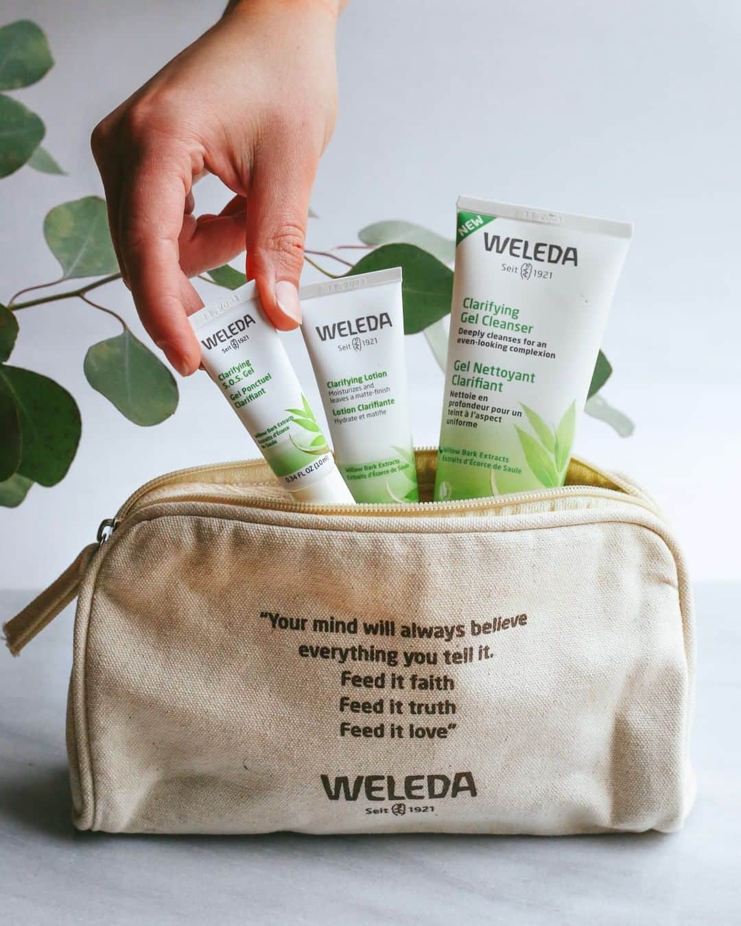 Weledaのインスタグラム：「For a limited time, receive a free Weleda cosmetic bag with the purchase of the complete Clarifying Collection! 🙌🏻💚WeledaSkin」