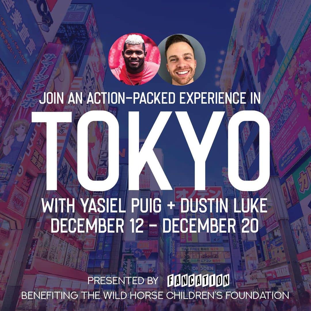 ヤシエル・プイグのインスタグラム：「ONLY FOUR SPOTS LEFT on this-once-in-a-lifetime trip to Japan with @yasielpuig! @thedustinluke has joined our adventure to capture every unforgettable moment - from live Mario Kart inspired racing on the streets of Tokyo, to Yasiel lining up with one of Japan’s Sumo wrestlers, to experiencing Japan’s finest hospitality during a gourmet dinner with traditional Geisha entertainment. Are you ready to be a part of this?! Don’t think twice and click the link in my bio to reserve your spot! • Thank you to @fancation for helping make this happen! 👏」