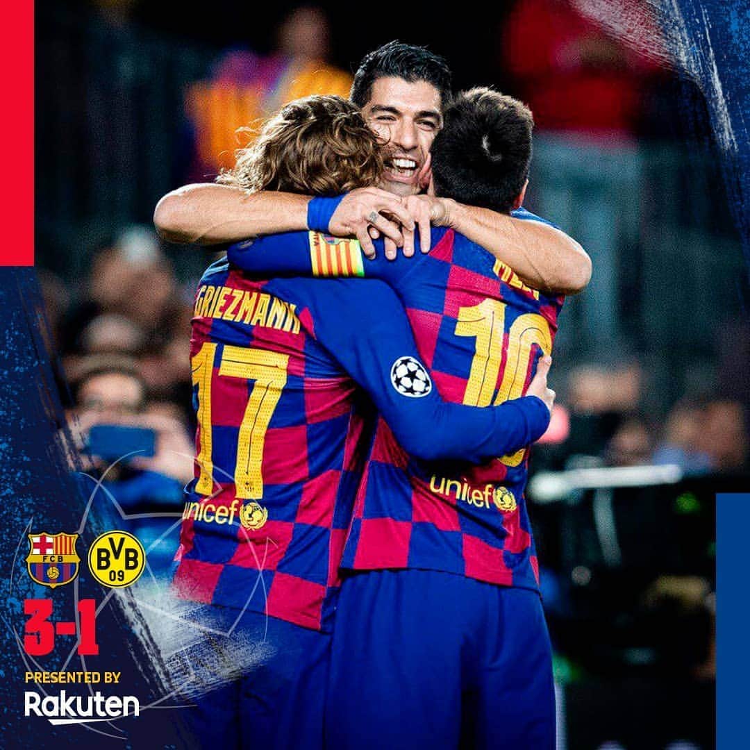 FCバルセロナさんのインスタグラム写真 - (FCバルセロナInstagram)「✅ QUALIFIED 👏 Barça 3-1 Dortmund ⚽ Suárez, Messi, Griezmann」11月28日 6時51分 - fcbarcelona