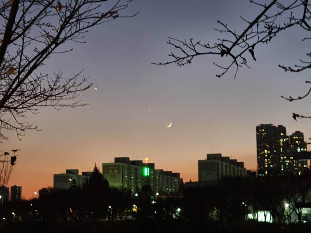 のインスタグラム：「걸어가다 이뻐서 📸  #겨울밤🌙」