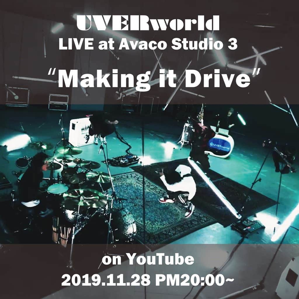 UVERworld【公式】さんのインスタグラム写真 - (UVERworld【公式】Instagram)「. UVERworld  Live at Avaco Studio3 『Making it Drive』short ver. https://youtu.be/0apEoIc8sDY . 20時公開  #uverworld  #生演奏  #unser」11月28日 18時24分 - uverworld_official