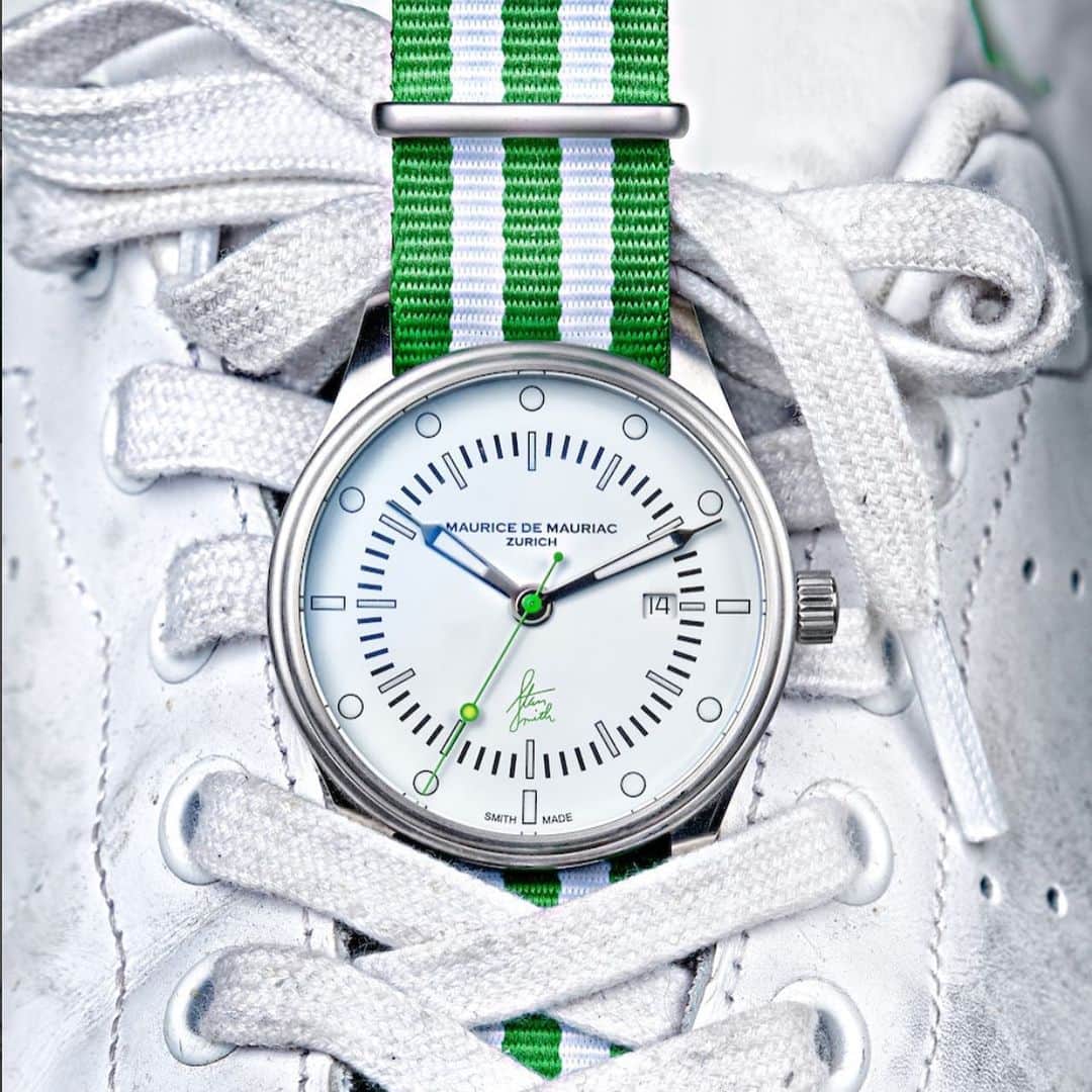 Maurice De Mauriac Zurichさんのインスタグラム写真 - (Maurice De Mauriac ZurichInstagram)「Today is a GREAT day!! Finally, after 3 years of discussing, planning, designing and meeting with @stansmithonline , we are able to announce that we are launching the limited Stan Smith Signature WATCh today! It all started a few years back when @daniel.dreifuss_zurich coincidently met Stan Smith in Wimbledon. After that with lots of hard work and team effort, we were able to create the first limited Stan Smith Signature Watch! A Cooperation between Stan and Maurice de Mauriac! Preorders are now open! Link in the bio #stansmith #adidas #watchesofinstagram」11月28日 18時49分 - mauricedemauriac