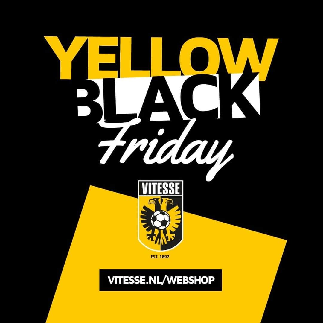 フィテッセさんのインスタグラム写真 - (フィテッセInstagram)「💛🖤 Yellow Black Friday, mis deze deals niet! ⠀ ⠀ ⠀👉 20% korting op de volt Nike-kleding ⠀ ⠀ ⠀👕 Compleet thuistenue inclusief bedrukking naam en nummer € 99,95 ⠀ ⠀ ⠀🛒 Vitesse.nl/webshop」11月28日 19時21分 - mijnvitesse