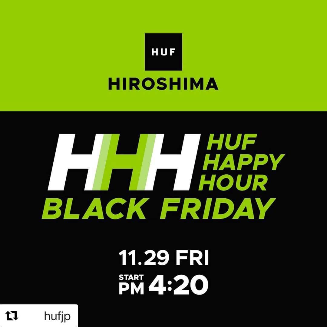 DJPLANET_JPのインスタグラム：「明日はHUF HIROSHIMAにてインストアDJします🎧 . 国内では初開催とのこと‼️ . 街に出てる人は是非お立ち寄り下さい🙌🏻 #Repost @hufjp with @get_repost ・・・ HUF HAPPY HOUR / BLACK FRIDAY 11.29.FRI  PM4:20 START at HUF HIROSHIMA  広島県広島市中区袋町9-1 082-207-3779  #hufworldwide #hufhappyhour #HHH #blackfriday」