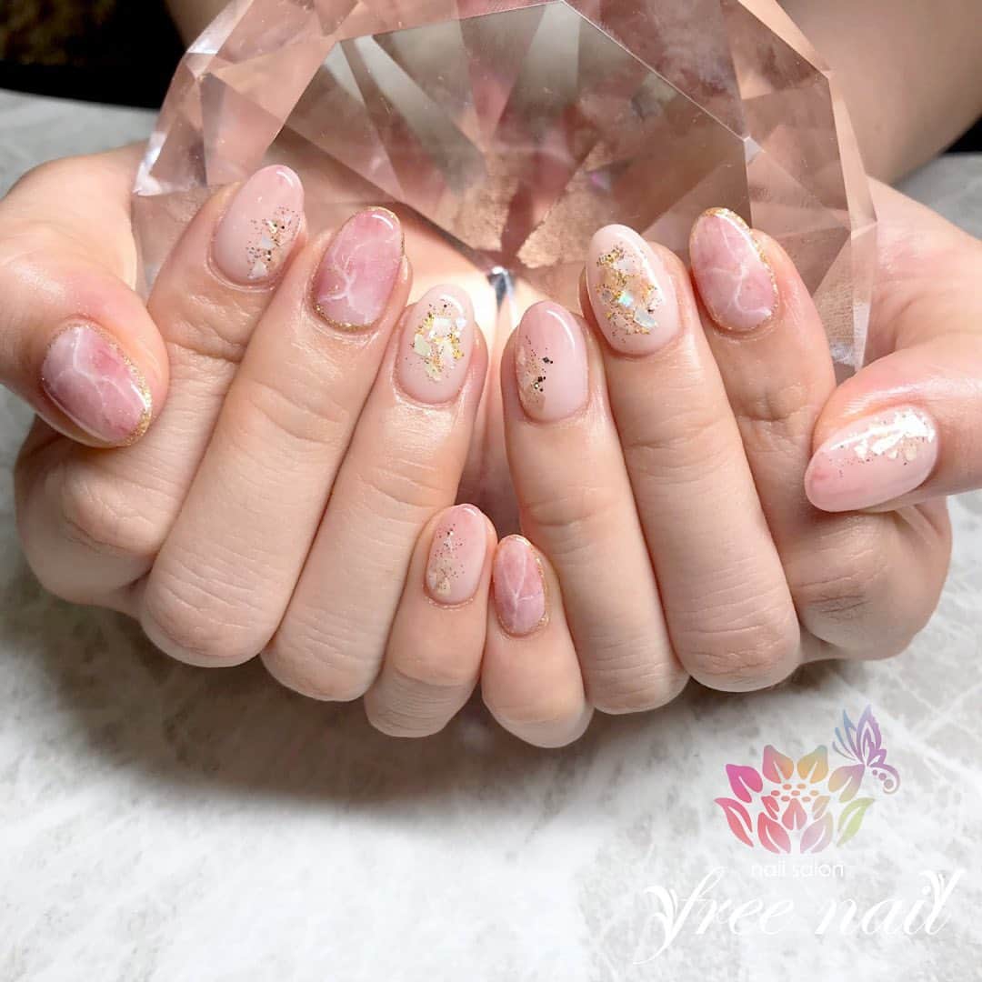 Free Nail フリーネイルさんのインスタグラム写真 Free Nail フリーネイルinstagram お客様ネイル ピンク大理石ネイル お上品なモテネイル ご来店ありがとうございました ネイルアート ジェルネイル ネイル