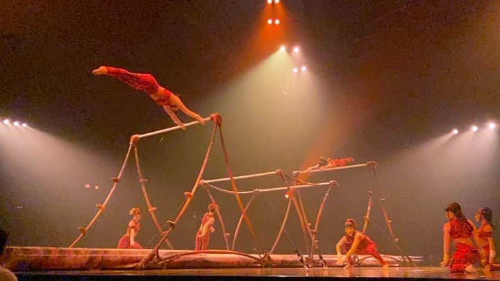 イモージェン・ケアンズのインスタグラム：「25 years on bars and still swinging |🎥 @acroop synchro @louisevanhille #amaluna #cirquedusoleil #acrobat #circus #gymnastics」