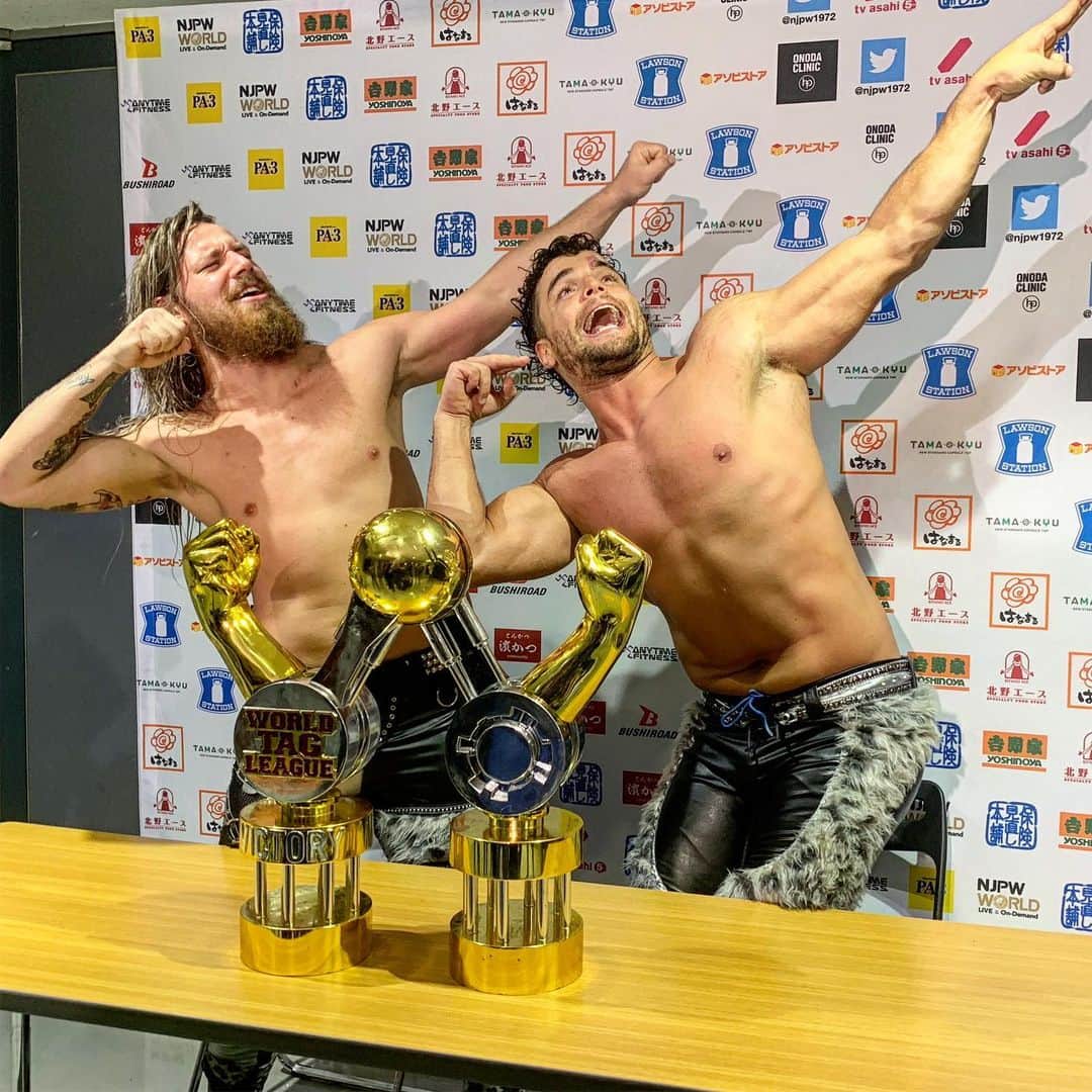 のインスタグラム：「#WorldTagLeague2019 WinnerTeam  #FinJuice!! 🏆🏆 #JuiceRobinson and #DavidFinlay !! #新日本プロレス #プロレス」