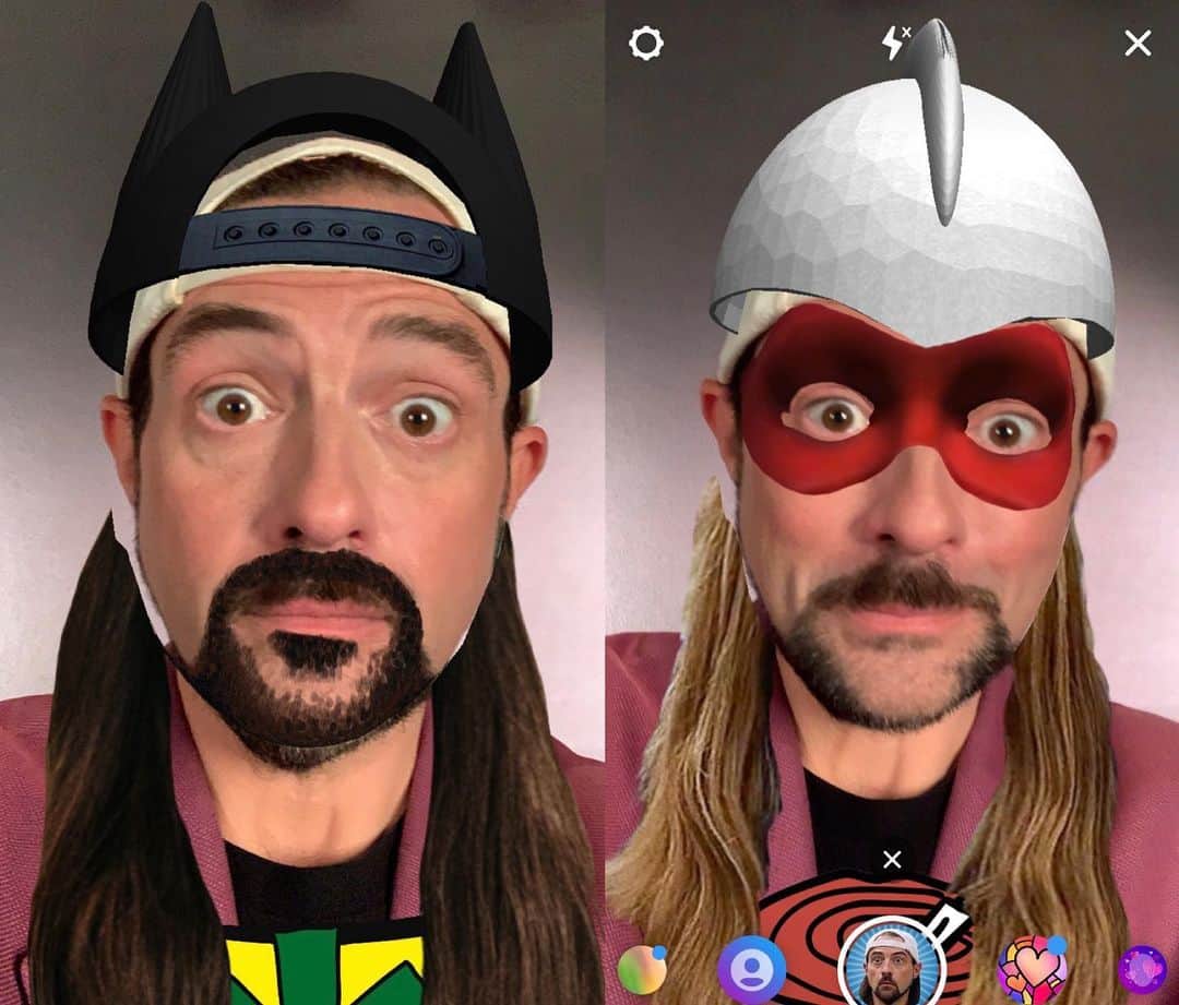 ケヴィン・スミスのインスタグラム：「HAPPY THANKSGIVING from the U.K.! I’m over here showing and promoting my movie, #jayandsilentbobreboot and was ecstatic to learn that our expert partners at @universalpicturesuk created an AR filter for @instagram that turns you into Jay, Silent Bob, Bluntman, or Chronic! Since I’m always wearing a backwards baseball cap anyway, for me, the Silent Bob and Bluntman filters are literally like putting a hat on a hat. But the Jay and Chronic filters allow me to say Snoogans while being my better half, @jaymewes! Wanna try it out? It’s available on the @jayandsilentbob IG page right now! Very thankful these exist - also thankful for all the love and financial support you’ve been giving @jayandsilentbob Reboot! After 27 nights with 46 successful shows in America, I got to play the flick at the sold out @britishfilminstitute screening last night! Today, as y’all gather together for turkey and mashed, I celebrate my first #thanksgiving abroad with 3 sold out screenings at the legendary @princecharlescinema! #KevinSmith #jasonmewes #jayandsilentbob #instagramfilters」