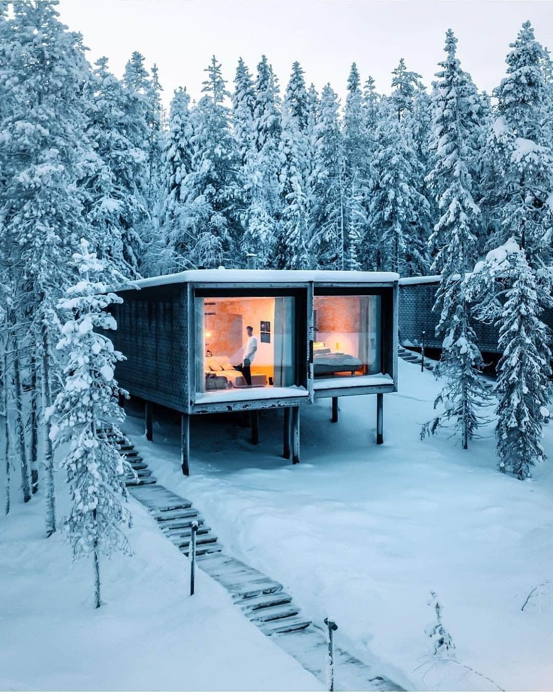 Travel + Leisureさんのインスタグラム写真 - (Travel + LeisureInstagram)「At the Arctic TreeHouse Hotel in Finnish Lapland, each tree house suite has a panoramic window offering views of the skies so you can enjoy the aurora borealis from your own room. Get our list of the best hotels to see the northern lights at the link in bio! 📷@meirr」11月29日 3時50分 - travelandleisure
