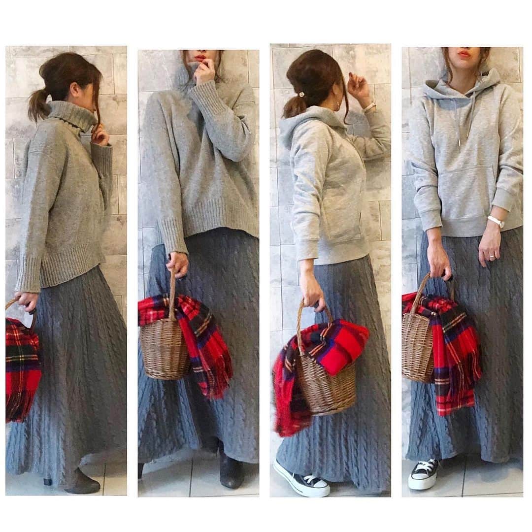 ❁coco❁さんのインスタグラム写真 - (❁coco❁Instagram)「【コーデ】2019.11.28 気になってたロングのケーブルスカートはやっぱり可愛かった‼️グレーのパーカーかタートルでワントーンコーデ ポイントに赤いチェックストール🧣 ・ ・ 🙎‍♀️ 身長 162cm 通常 M  parker… @gu_for_all_ Lサイズ　 Turtle… @galerievie_jp Sサイズ skirt … titivate boots … @gu_global ・ ・ pieaceは　@reveplaisir  淡水パールとムーンストーン🌙 月のパワーと華奢なチェーンピアスが気分✨ ・ -------------------------------------------------------- - コーデ詳細はブログに✍️✨ @rococo39  のTOPから BLOG・楽天room ・youtube 火金配信 にも飛べます🕊❤︎ --------------------------------------------------------- #GU  #ジーユー #gu_for_all #GUコーデ #大人gu部 #guコーデ部  #gumania #gu購入品 #GU秋コーデ2019 #みんなのGUコーデ  #今日のコーデ #ママコーデ #プチプラコーデ #シンプルコーデ #プチプラ #全身プチプラ #秋コーデ #おしゃれさんと繋がりたい #お洒落さんと繋がりたい #インスタ女子  #インスタ映え #アラサーコーデ #アラフォーコーデ  #30代コーデ #コーデ記録　#youtuber好きな人と繋がりたい #ファッションコーデ」11月28日 20時45分 - rococo39