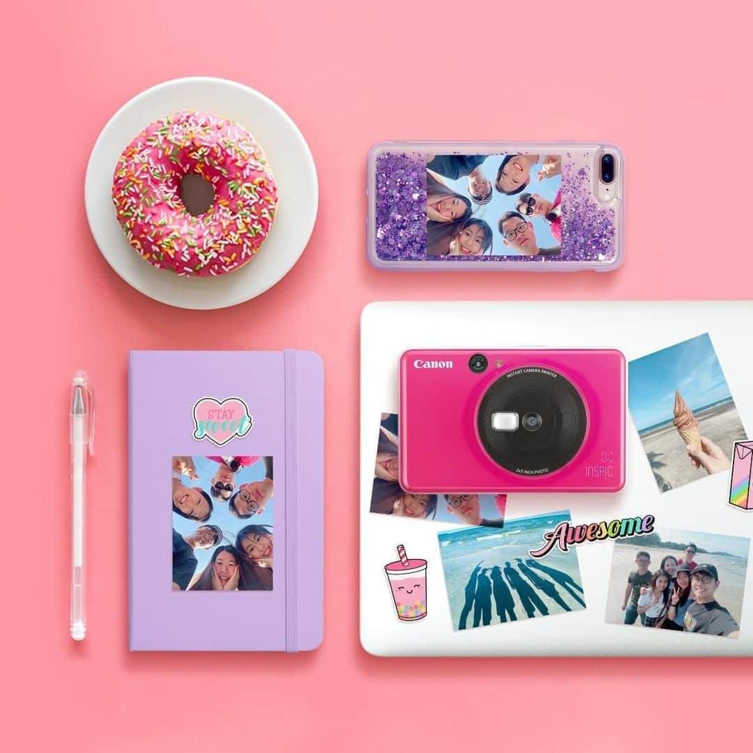 Canon Asiaのインスタグラム：「With the iNSPiC [C], experience a one-touch quick re-print of your last taken photo instantly! You can decorate and customise matching phone cases, laptops or notebooks with instant smudge-resistant print outs of your besties. The sticky back surface means they can even double as stickers! 😘 ⁣. ⁣Find out more about the Canon iNSPiC, link in bio! ⁣ ⁣#iNSPiCmoments #iNSPiCture #iNSPiCamera #iNSPiCoftheday #cameraprinter #instantcamera #photoprinter #journal #gadgets #vacation」