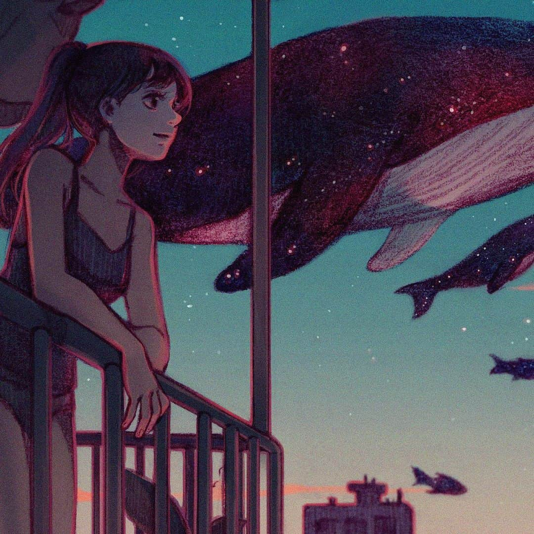 Qing Hanさんのインスタグラム写真 - (Qing HanInstagram)「Migration 🐋🌃 • • • Trying for a calm vibe 😆 Did this a few months ago for my Patrons :D~ Thanks for all the support there~! 💕💕 ~ Happy thanksgiving American peeps~ ~ a lil update. good news first - I got a CT scan earlier this week and preliminary results looks good; the scar hasn't grown and maybe it might even be moving back...maybe? xD. I have noticed my physical scars from all my surgeries and stuff is actually becoming visibly smaller, so hopefully that means the scar in my heart that's trying to kinda kill me is also pulling back and getting smaller. So I'll keep taking my $300/month pill hahaha. Again, thank you to patrons who can help out<3 😀 • • a bit of a bad news - all of the doctors at BC cancer thinks the mass in my body is sarcoma, which is....not great. Sarcoma is a rare soft tissue cancer. They need to do more tests to be sure though, which is good. I really hope I don't have it though cause, I swear to god, if I get two unrelated rare diseases piled on me it is TOO MUCH. Man, with this amount of bad luck I should win the lottery to offset it lmao. thanks for all your encouragement and kind words, sorry I can't reply to everyone >.<~ I will def try to reply more • • • #artistsoninstagram #surrealism #cityscape #whale #sunset」11月29日 8時17分 - qinniart