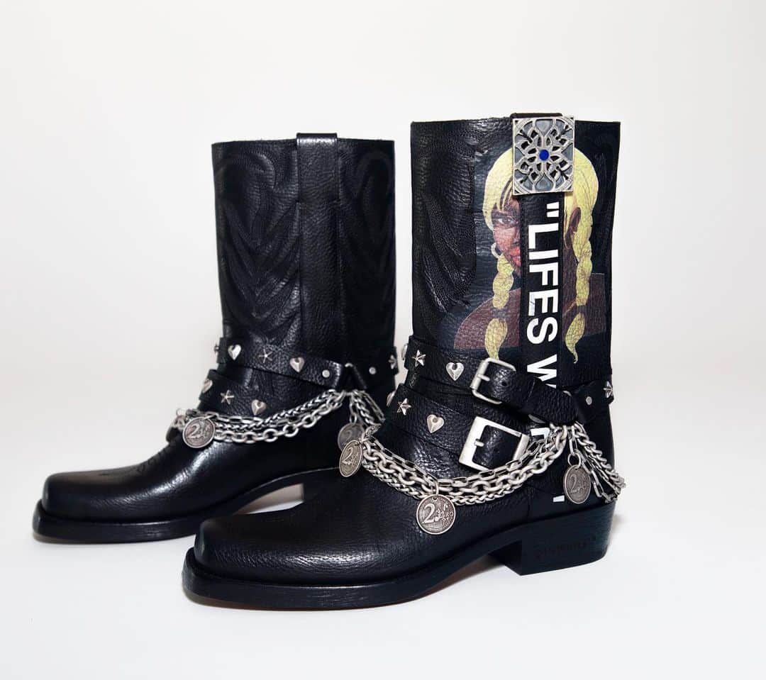 セオフィラス・ロンドンのインスタグラム：「Off-WHITE™️ c/o Theophilus London boots exclusively available for pre-order online at off—-white.com | out now 👱🏿‍♀️📦⭐️™️ happy 🙏🏾」