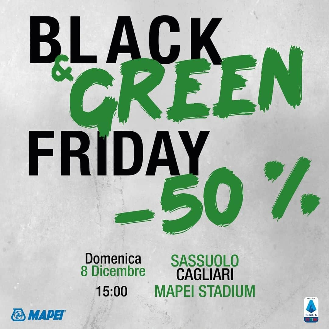 USサッスオーロ・カルチョさんのインスタグラム写真 - (USサッスオーロ・カルチョInstagram)「Buon Black & Green Friday 😎  Oggi e domani biglietti scontati del 50% per #SassuoloCagliari 🙌  Tutte le info su www.sassuolocalcio.it  #ForzaSasol 🖤💚」11月29日 19時15分 - sassuolocalcio