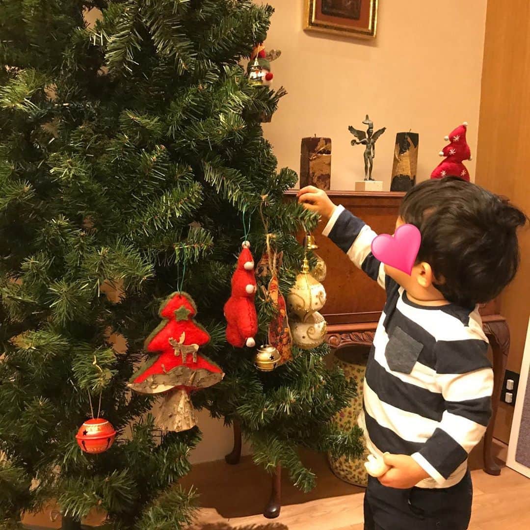 浅見帆帆子のインスタグラム：「クリスマスの飾り付け。下に密集しがちだし😆合間にトトロを見ながらなので、まぁ、時間がかかりました☺️ 自宅とサロンとツリー二本分は終わりましたが、まだやっと全体の半分くらい、、、でもこの時間こそ楽しいです💓  #浅見帆帆子 #息子と飾り付け #トトロは永遠」