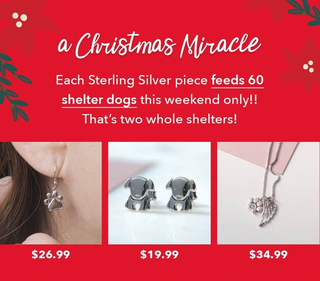 Animalsのインスタグラム：「This Holiday, provide a Christmas Miracle to a shelter dog! Every piece of sterling silver jewelry sold this weekend feeds 60 animals! Buy link in @iheartdogscom profile.」