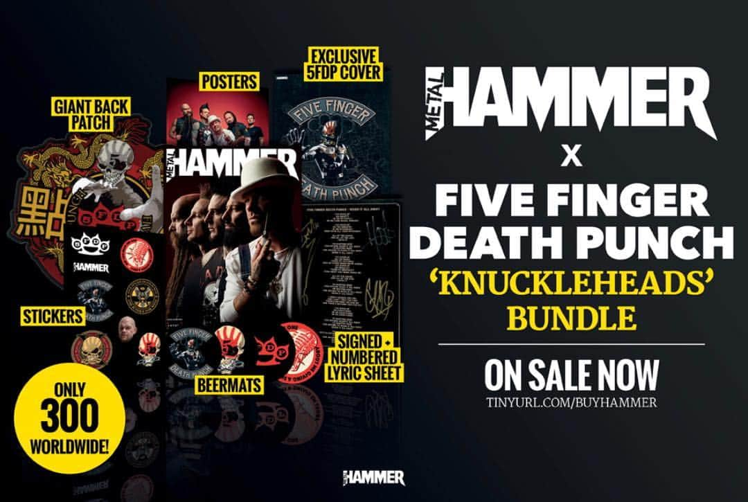 METAL HAMMERさんのインスタグラム写真 - (METAL HAMMERInstagram)「Metal Hammer is proud to team up with Five Finger Death Punch for this world exclusive 'Knuckleheads' bundle, featuring a hand-signed and numbered lyric sheet, a huge, exclusive back patch and an exclusive cover, plus four beer mats, a poster and sticker sheet. Only 300 available worldwide, so get yours while you can. Buylink in bio. 🤘 #fivefingerdeathpunch #ffdp #5fdp #metalhammer #knuckleheads」11月30日 0時54分 - metalhammeruk