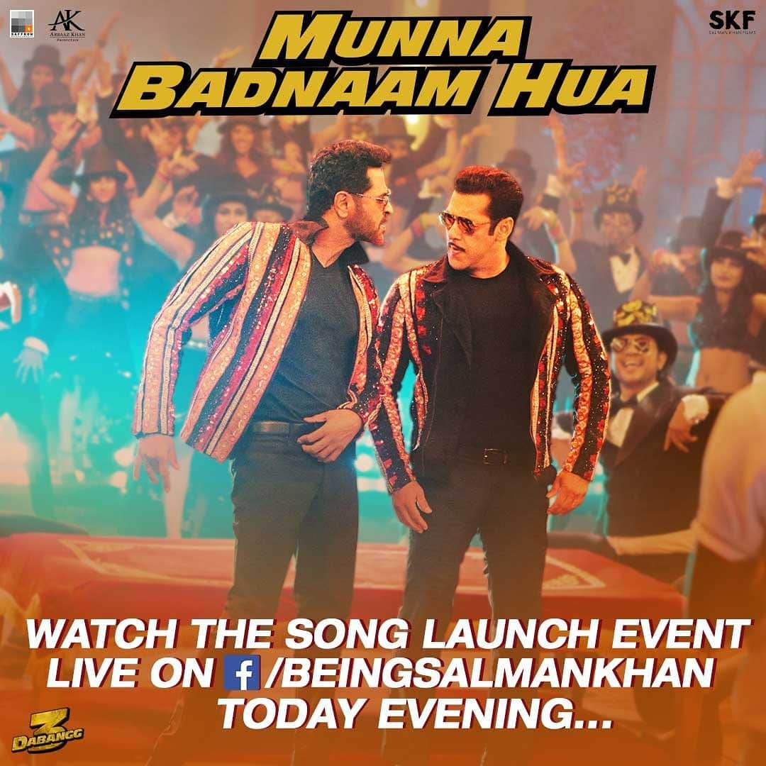 サルマン・カーンさんのインスタグラム写真 - (サルマン・カーンInstagram)「Taiyyar ho jao saal ke sabse zabardast event k liye, live! Aate hain... #MunnaBadnaamHuaOutToday  @arbaazkhanofficial @aslisona @saieemmanjrekar @warinahussain @prabhudevaofficial @kichchasudeepa @nikhildwivedi25 @thesajidwajid @badboyshah @imkamaalkhan @mamtamuzik @danishsabri12 @vaibhavi.merchant @skfilmsofficial @saffron_bm @tseries.official @setwetstyling」11月30日 17時38分 - beingsalmankhan