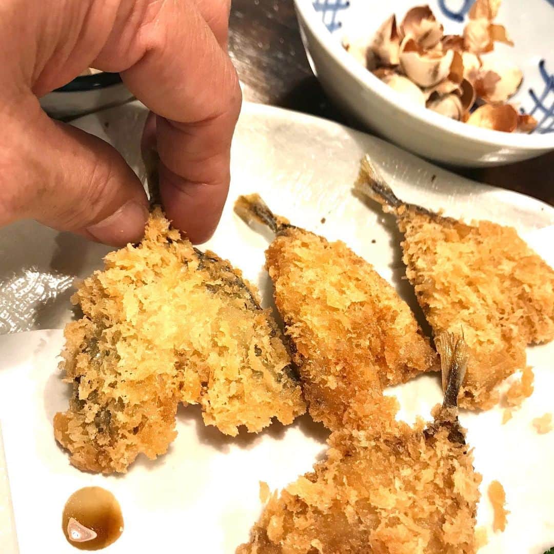 江口寿史のインスタグラム：「小アジフライ！ホントにちっちゃ！カワイイ！旨い！」