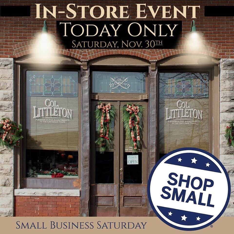 のインスタグラム：「Last Day for our EXCLUSIVE in-store DEAL and GIVEAWAY on Small Business Saturday at Colonel's Black Friday In-Store Event!! The DEAL...all in-store purchases of $150+ will be able to purchase the No. 18 Portfolio in Saddle Tan for only $85.00!!! The GIVEAWAY...with any purchase, you may enter to win a $1,100 No. 83 Book Bag from Colonel's special collection!!! For more information, call 1-800-842-4075.」