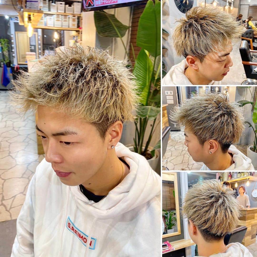 のインスタグラム：「. . .王道アップバングスタイル😎 . . .これはもう流行り廃りじゃないなぁ。 .だから王道なのか😜 . . .  #メンズラピス#menslapis#メンズラピス渋谷#menslapisshibuya#ラピス新時代#ツイストパーマ#カッコイイ#イケメン#ツイストスパイラル#ヘアスタグラマー#圧倒的技術力#変身動画#フェードスタイル#刈り上げ#スプラツイスト＃ハイトーン#人生は髪型で変わる#ヘアメイクは男の化粧です#アップバング#ハイライト#ハイトーン#ワイルドアップバング#ビジカジ#ビジネス#ツーブロック#barber#menshair#fade」