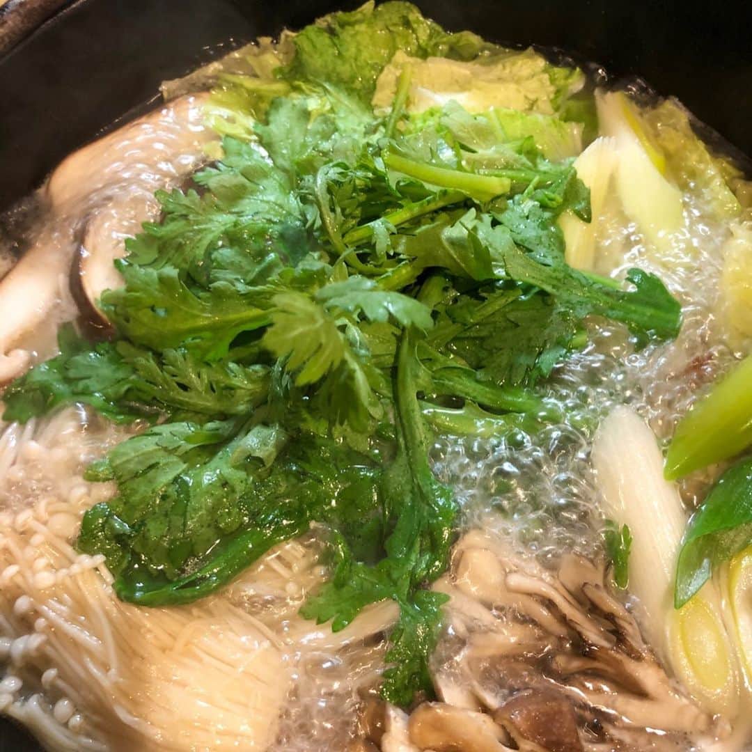 逸見太郎のインスタグラム：「冬といえば　鍋🍲  #第二弾は#水炊き#豚しゃぶ#具沢山 #にんにくスライス少々#手羽元#豚バラスライス#豚ローススライス#柚子胡椒#旭ポンズ#ブラックニッカソーダ割り  最近ウエストまわりが気になり始めたので〆の雑炊は嫁が食べている隣で指をくわえて見てるだけ...(悲　 しゃーない😢(笑 boo」