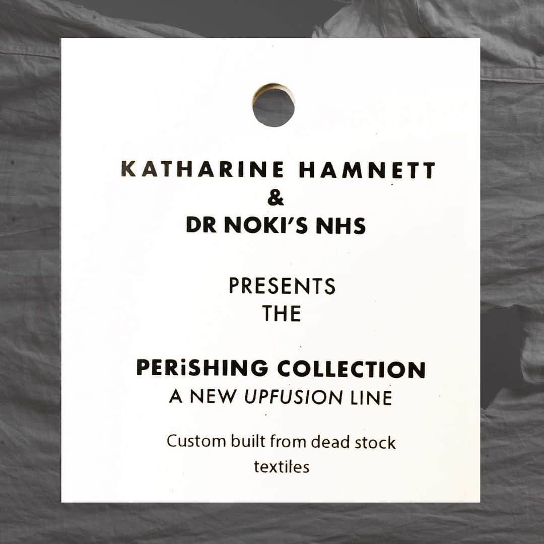 のインスタグラム：「Our upcycled NOKI PERiSHING collection is dropping tomorrow on our online store #upcycling #secondlife . . . .  #nowaste #sustainablefashion #planetearth #katharinehamnett #katharinehamnettlondon #noki #nokiofficial」
