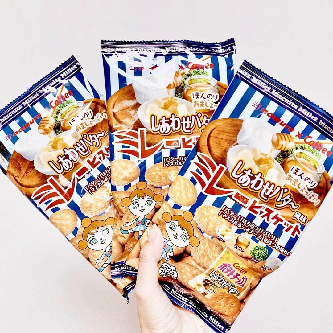 のインスタグラム：「. . しあわせになりました… #カルビー さんが47都道府県のご当地の味とコラボしてるのですが、これは逆にカルビーさんにコラボしにかかってる味！ 私の大好きな #高知 のお菓子 #ミレービスケット とカルビーの #しあわせバター がマッチするとこんなにも美味しいのか… . あまじょっぱいの極み🥺味わわせていただきました…ありがとうございます🥺！」