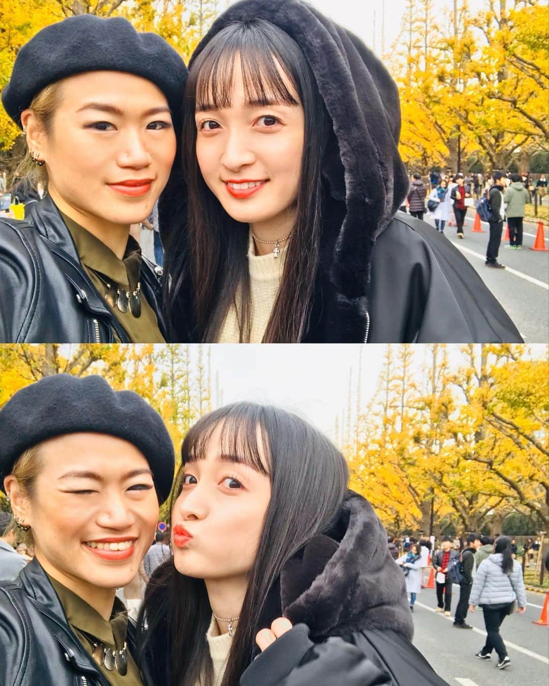 奥村佳恵のインスタグラム：「🧡💛🧡💛🧡💛 #だいすきみかちん #会えて大はしゃぎのわたくし #西村美佳 #dancer #銀杏 #ginkgo」