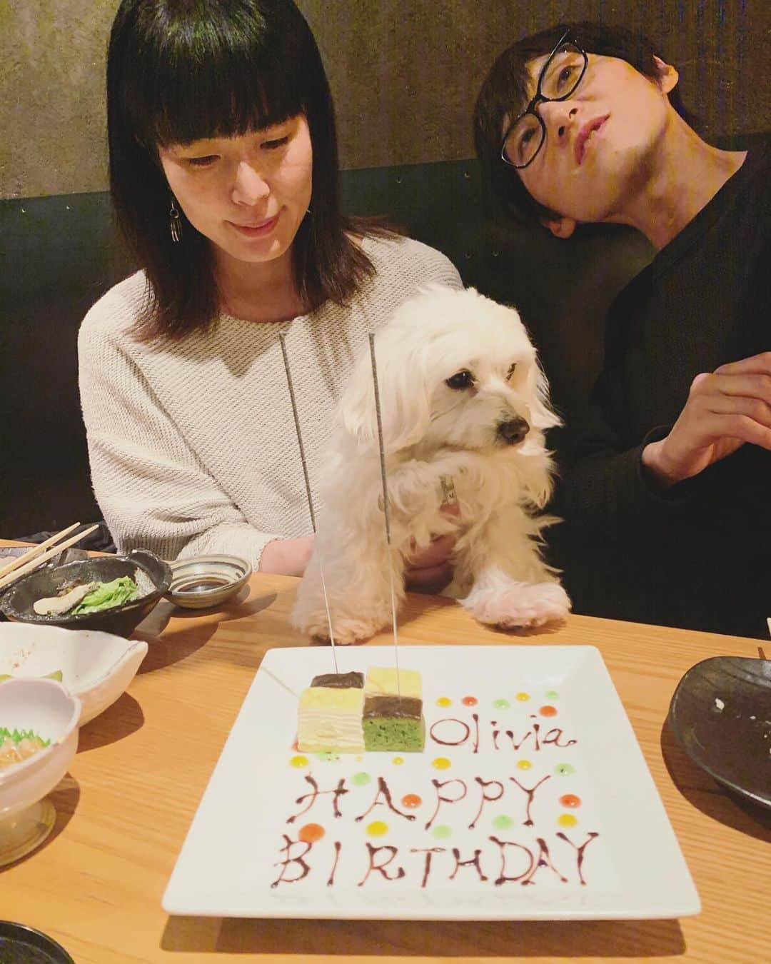 OLIVIAさんのインスタグラム写真 - (OLIVIAInstagram)「Thank you Yayoi, Akira and Pasha for an awesome early birthday dinner!!! ありがとうね！These two have such beautiful souls, and they’re super amazing artists too. => @j_n_s_t  @yayoi_pasha This cute little puppy was the way we connected. She’s my dogs sister Pasha. 🥰 #thankful #earlybirthdaycelebration #lightworkers #artistfriends #homeys #family #angelpup #mythicalcreature」12月1日 23時31分 - olivialufkin