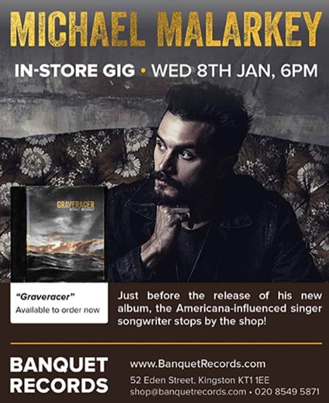 マイケル・マラーキーのインスタグラム：「The #GraveracerTour kicks off in just over a month. Doing an in-store signing & playing a few tunes to kick it all off in London at  @BanquetRecords  in Kingston. Come down, say hey & get the record early! 💀」