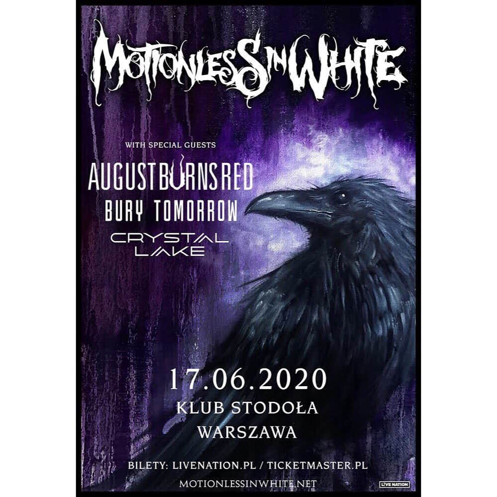 Crystal Lakeさんのインスタグラム写真 - (Crystal LakeInstagram)「NEW SHOW INFORMATION 2020 Poland 🇵🇱 We'll be supporting for @miwband show in Poland on June 17 next year with @augustburnsred and @burytomorrow ! Let's get the party!  来年6/17、Motionless In Whiteのポーランドでのショウへゲスト出演決定 with August Burns Red & Bury Tomorrow! #CrystalLake #MotionlessInWhite #AugustBurnsRed #BuryTomorrow」12月2日 18時01分 - crystallake777