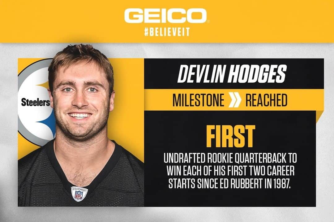 ピッツバーグ・スティーラーズさんのインスタグラム写真 - (ピッツバーグ・スティーラーズInstagram)「Solid start to @devlinhodges' NFL career 😎 #BelieveIt」12月3日 3時08分 - steelers