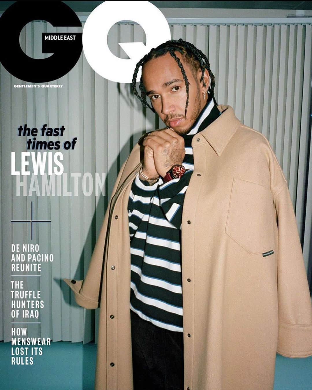 アレキサンダー・ワンのインスタグラム：「Go fast. -  @lewishamilton in our oversized shirt coat and yarn dye rib turtleneck. Photo by @renellaice」