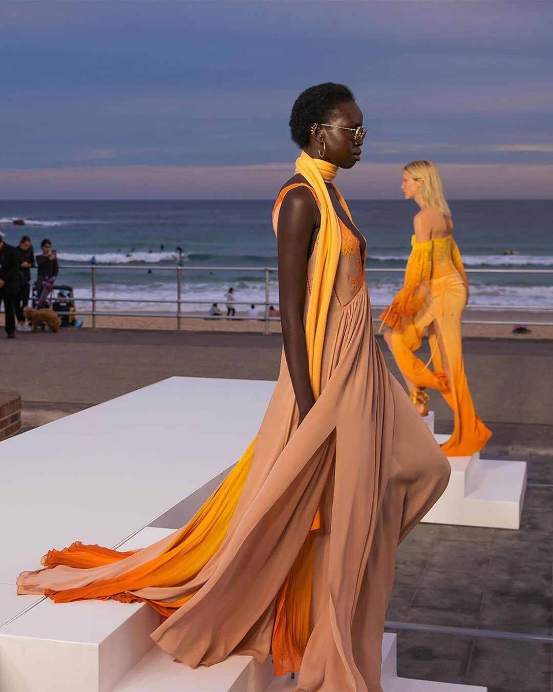 Fashion Weekのインスタグラム：「Since 1996, @FashionWeekAus has brought Australian designers to the global stage. In 2020, #MBFWA will be opening its doors for the first time to the public as MBFWA: The Experience. Head to @FashionWeekAus to learn more. 📸 by @madiatkins for @jonathansimkhai's Bondi beach runway show in Sydney. ⁠」