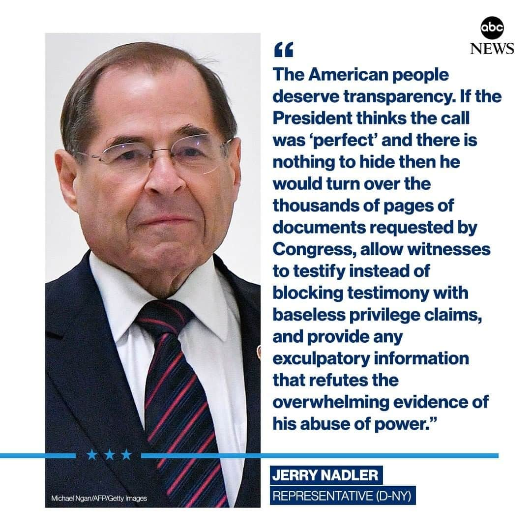 ABC Newsさんのインスタグラム写真 - (ABC NewsInstagram)「House Judiciary Chair Nadler on Pres. Trump declining to send a lawyer to represent him at this week's impeachment hearing: "His response is unfortunate because allowing the President to participate has been a priority for the House from the outset." #donaldtrump #impeachment #congress #politics」12月3日 7時15分 - abcnews