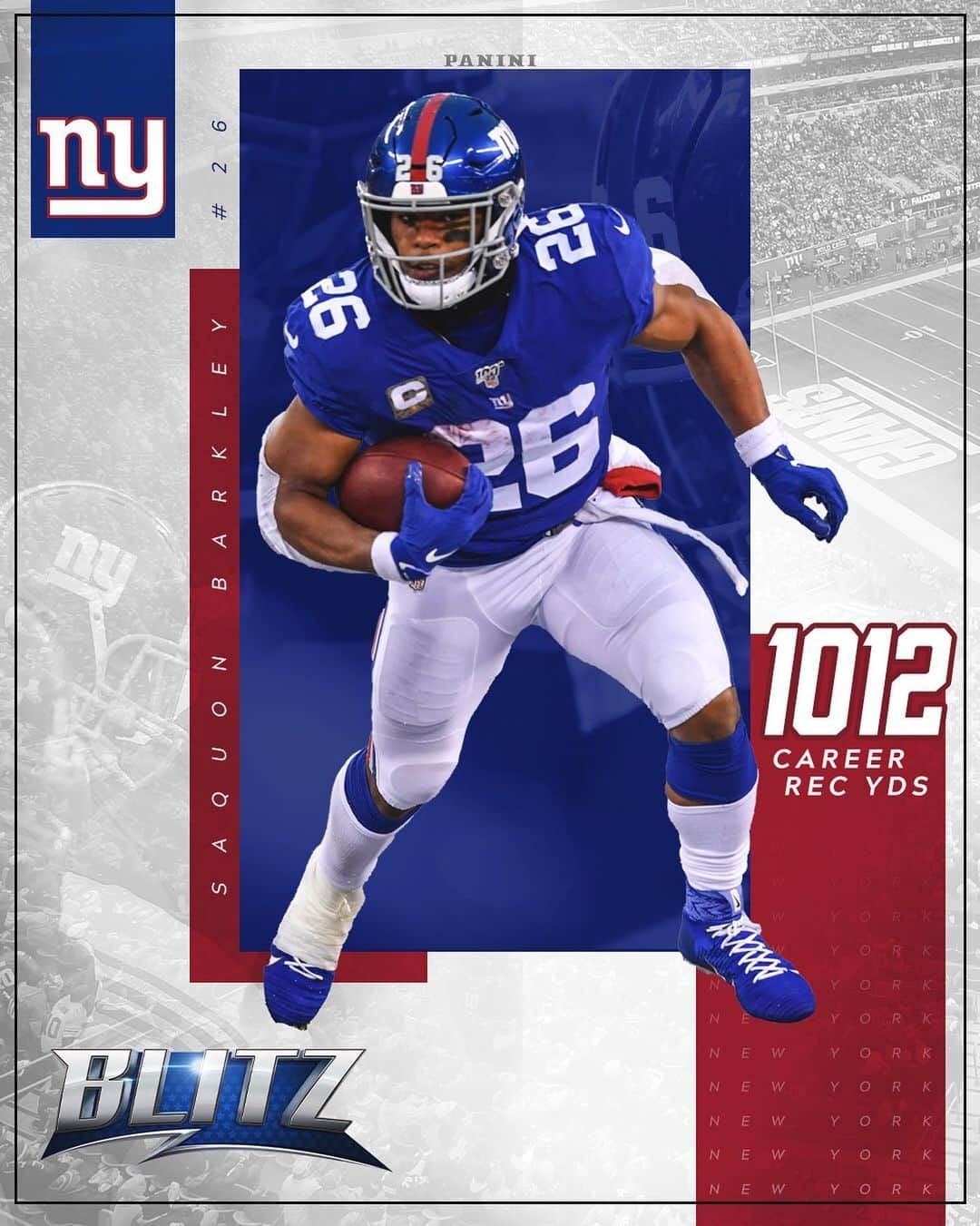 New York Giantsさんのインスタグラム写真 - (New York GiantsInstagram)「@saquon passed 1,000 career receiving yards 👏 . . . Link in bio to download the @paniniamerica Blitz App & get your #NYGiants digital trading card pack free w/ promo code 'BlitzGiants1' #WhoDoYouCollect」12月3日 8時33分 - nygiants