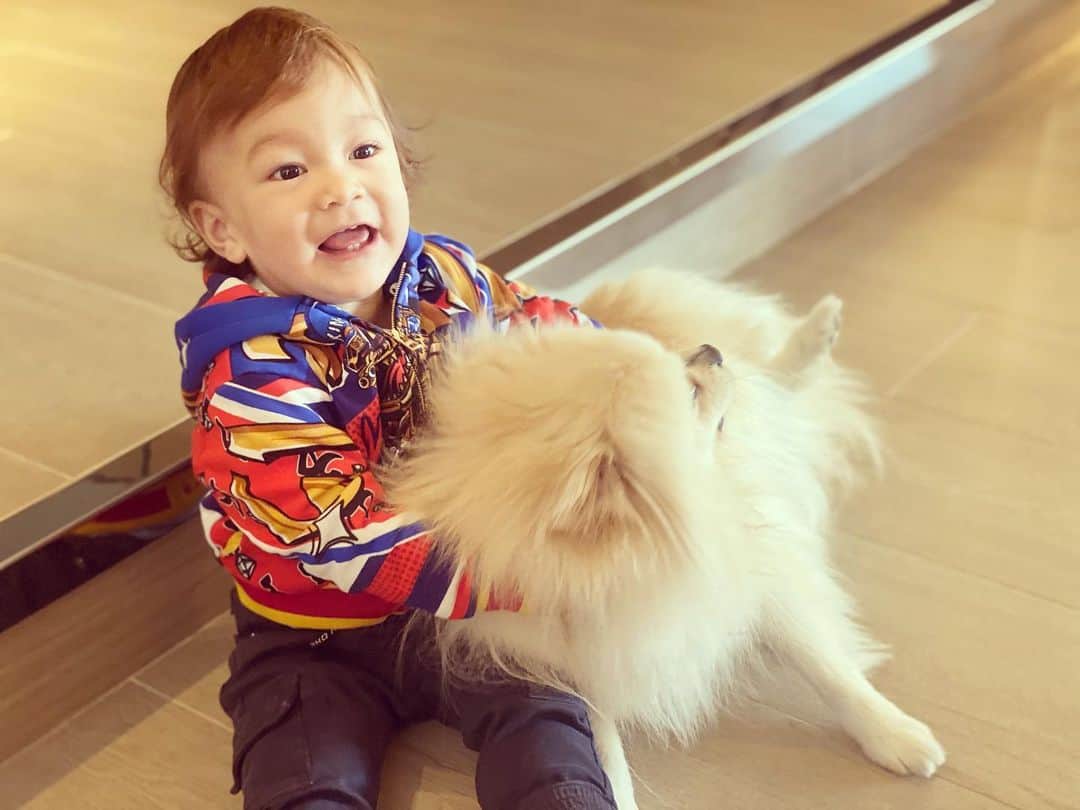 ソフィア・バルビのインスタグラム：「Por aca hay dos que se AMAN! ❤️♥️😂😂 🐶👶」