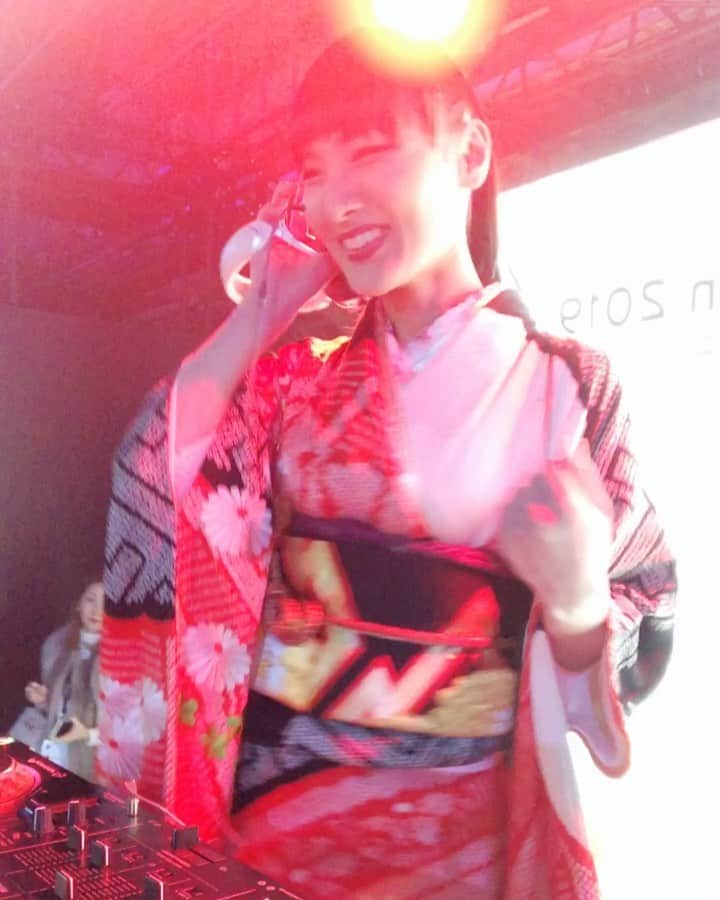 HILOCO aka neroDollのインスタグラム：「#LamborghiniDay night party🌺✨✨ I sometimes play DJ with my favorite Kimonos. I love Kimono from I was little child. Because my grandma made Kimono. And she made accessories or bag by those fabric for me☺️🌺🌸🏵👵🏻」
