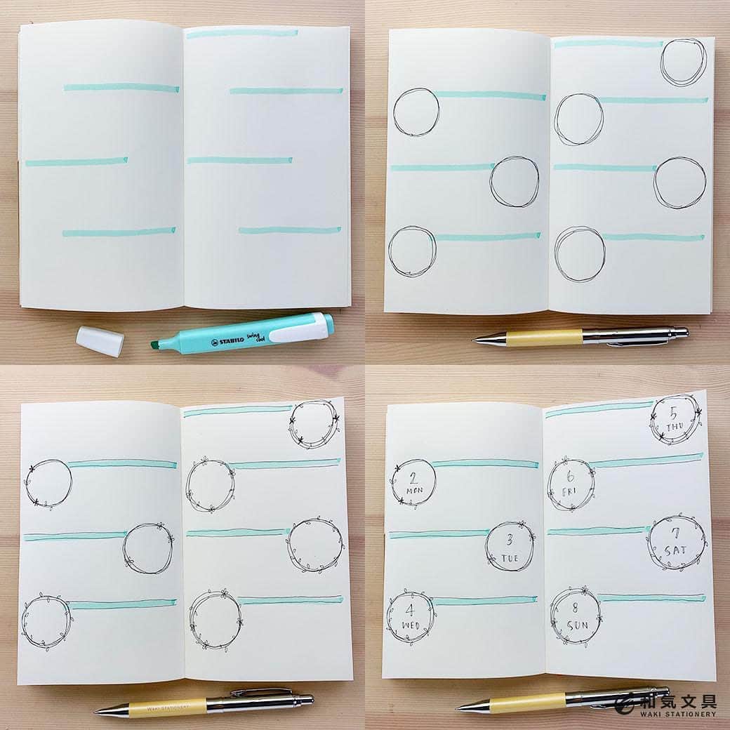 文房具の和気文具さんのインスタグラム写真 - (文房具の和気文具Instagram)「今回は スタビロ スイングクール でかんたん自作手帳を作ってみました。ボールペンでぐるぐると丸を書いてマーカーで色をつけるだけで可愛い自作手帳が出来ますよ～。 ・ 優しいパステルカラーのマーカーと、手描き感たっぷりのボールペンの線がとってもいい感じです。 ・ マーカーは色を使いすぎないのがポイント。簡単に可愛く書けるのでぜひお試しくださいませ(^^) ・ 『書き方』や『スイングクールとボールペンの相性比較』など詳細はウェブマガジンに掲載しています。 ↓プロフィールのURLからどうぞ @wakibungu ・ #手帳 #日記 #ノート #マーカー #スタビロ #スイングクール #自作手帳 #文房具 #文具 #文具控 #手帳会議 #diary #journal #notebook #stabilo #swingcool #stationery #和気文具 #大阪」12月3日 11時43分 - wakibungu