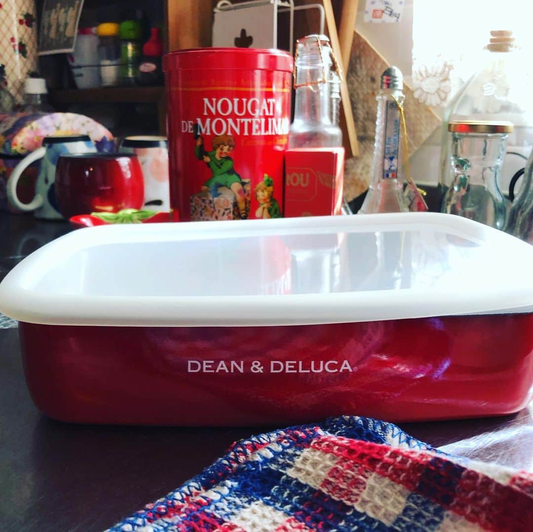 藤田朋子さんのインスタグラム写真 - (藤田朋子Instagram)「#そういう訳で #deananddeluca #赤い #琺瑯 #買ってしまった #ディーンアンドデルーカ #平たい #蓋付き #かわいい #サイズ #３つあったけど悩んで #これ　#キッチングッズ #楽しいクッキング」12月3日 16時27分 - chiendormant