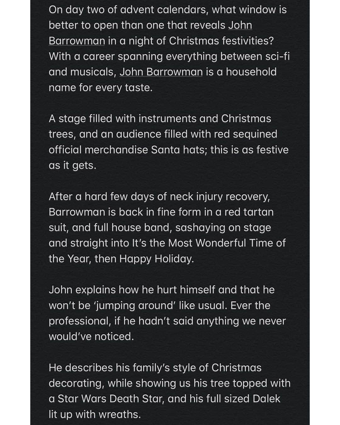 ジョン・バロウマンさんのインスタグラム写真 - (ジョン・バロウマンInstagram)「What an amazing review from last nights show by Lucy Hilton. Swipe to read. Come join us to celebrate Christmas at one of the upcoming shows. For tickets and dates go to @cuffeandtaylor or grab a copy of the album 🌟A Fabulous Christmas🌟 at your local retailer or download from your favorite streaming platform @deccarecords @cuffeandtaylor #fabulous #Glasgow here we come! JB」12月3日 22時30分 - johnscotbarrowman